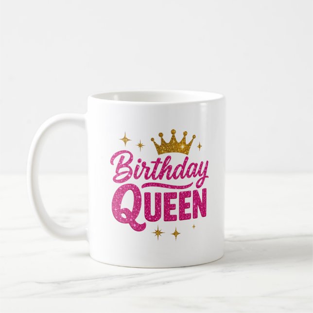 Caneca De Café Aniversário da Rainha Mug - Texto Brilhante Rosa e (Esquerda)
