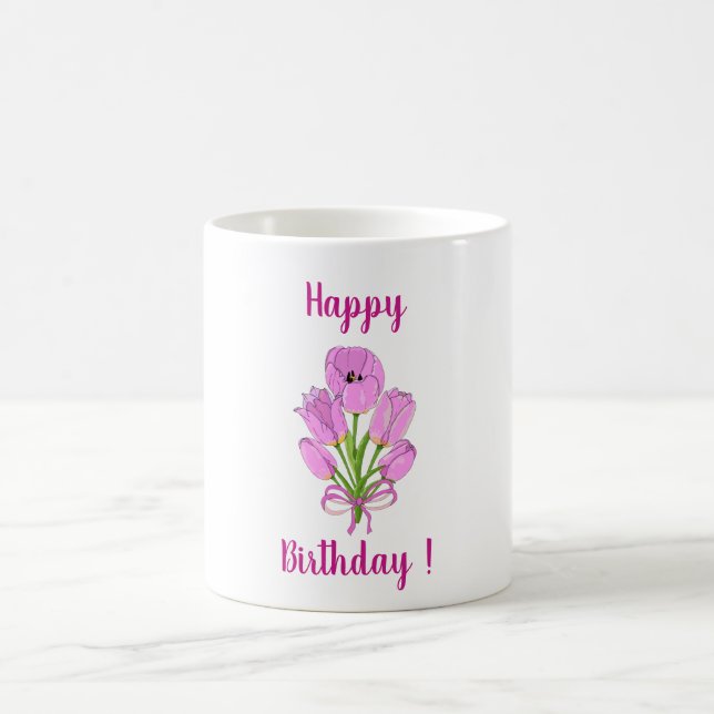 Caneca De Café Aniversário das tulipas das flores românticas (Centro)