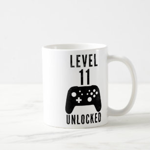 Caneca De Café Aniversário de 11 Anos Gamer Nível 11 Desbloqueado