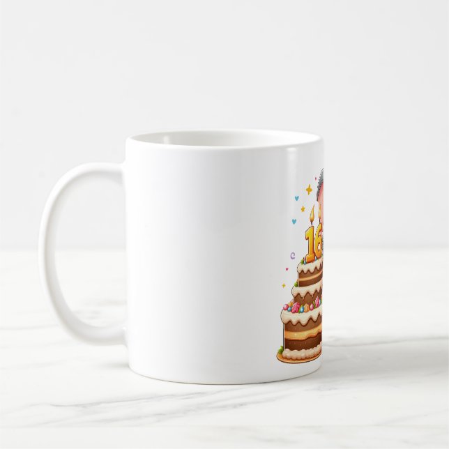 Caneca De Café Aniversário de 16 anos de Elefante Fofo (Esquerda)