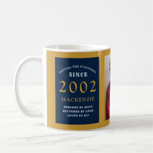 Caneca De Café aniversário de 21 anos 2002 Blue Dourado Add Name