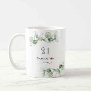 Caneca De Café aniversário de 21 anos Eucalyptus Greenery Monogra