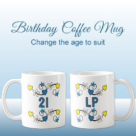 Caneca De Café aniversário de 21 anos milestone age iniciais azul