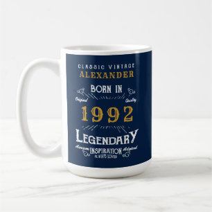 Caneca De Café aniversário de 30 anos 1992 Nome Legendário Azul D