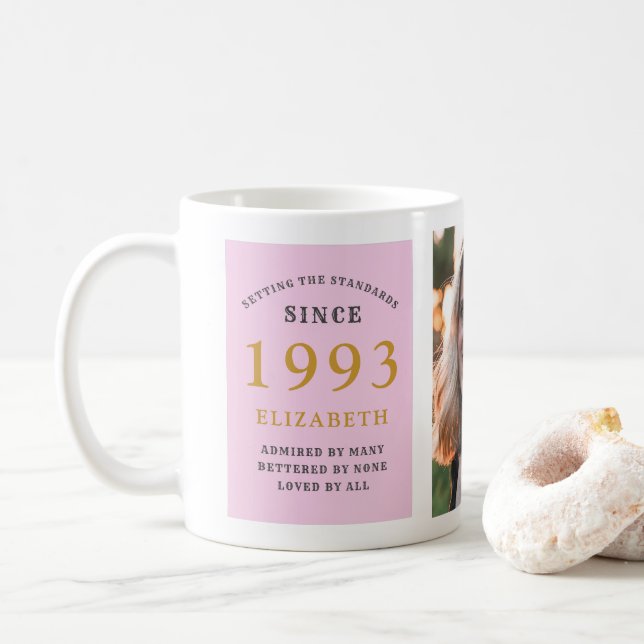 Caneca De Café aniversário de 30 anos 1993 Cinza Rosa Adicionar F (Com Donut)
