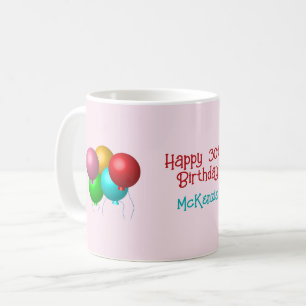 Caneca De Café Aniversário de 30 anos de Balões Felizes de Aniver