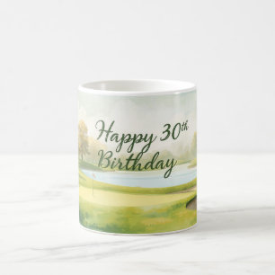 Caneca De Café Aniversário de 30 anos de golfe com carrinho de go