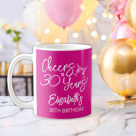 Caneca De Café Aniversário de 30 anos de Mão Branca Trendy Rosa