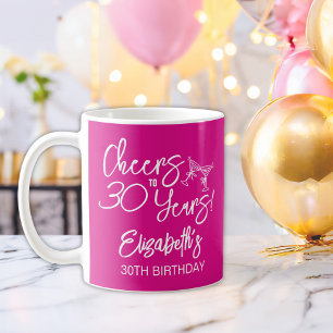 Caneca De Café Aniversário de 30 anos de Mão Branca Trendy Rosa