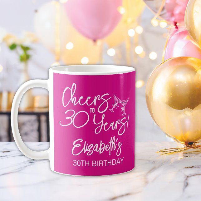 Caneca De Café Aniversário de 30 anos de Mão Branca Trendy Rosa (Criador carregado)