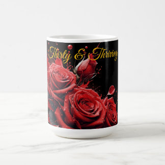 Caneca De Café Aniversário de 30 anos Elegante - Rosas em Bloom