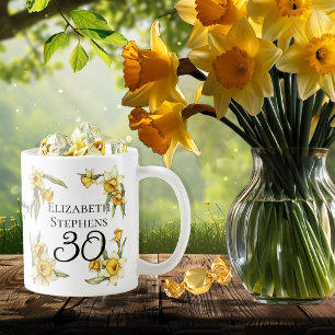 Caneca De Café Aniversário de 30 anos Floral Elegante Amarelo