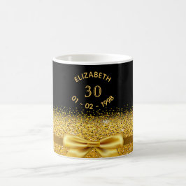 Caneca De Café aniversário de 30 anos negro dourado clássico nome