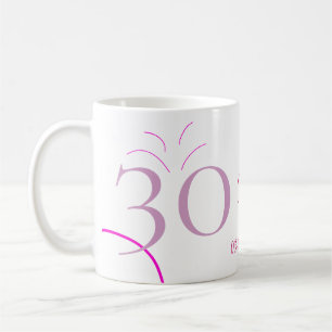 CANECA DE CAFÉ ANIVERSÁRIO DE 30 ANOS ROSA ROXO PASTEL DESENHADO