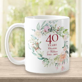 Caneca De Café Aniversário de 40 anos Casamento Rubi Floral Count