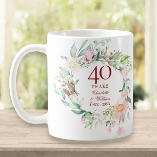 Caneca De Café Aniversário de 40 anos Casamento Rubi Floral Count