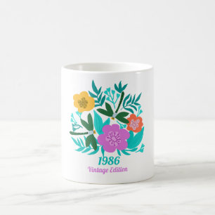 Caneca De Café Aniversário de 40 anos colorido moderno floral ele