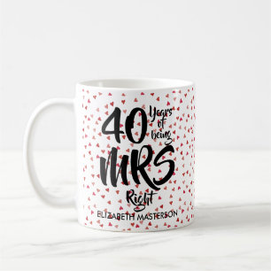 Caneca De Café Aniversário de 40 anos da Sra. Right Corações de C