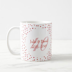 Caneca De Café Aniversário de 40 Anos de Casamento Corações de Ru