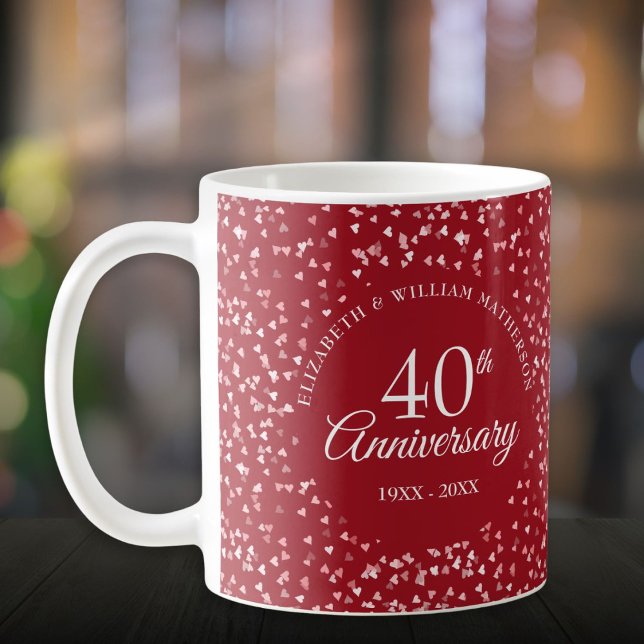 Caneca De Café Aniversário de 40 Anos de Casamento Corações de Ru (40th Wedding Anniversary Ruby Hearts Coffee Mug)