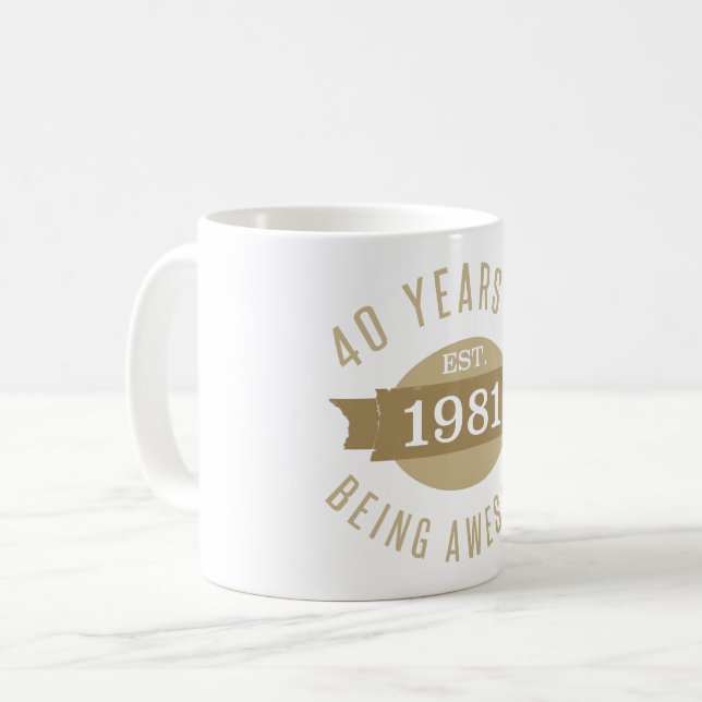 Caneca De Café aniversário de 40 anos Engraçado 1981 (Frente Esquerda)