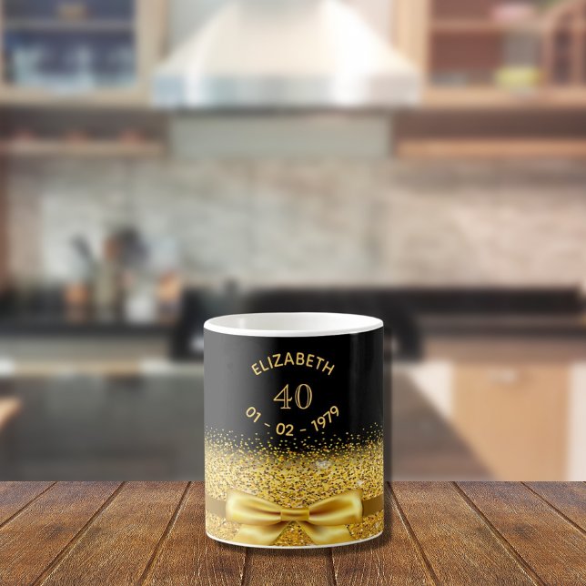 Caneca De Café aniversário de 40 anos gold arco black name sparkl (Criador carregado)
