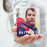 Caneca De Café aniversário de 40 anos personalizado foto saudação<br><div class="desc">Modelo para sua foto. Texto branco: Olá 40. Uma caneca para uma festa de aniversário de 40 anos ou como presente para ele.</div>