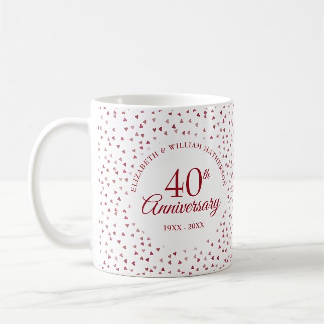 Caneca De Café Aniversário de 40 anos Ruby Hearts (Esquerda)