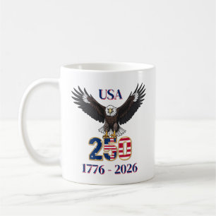 Caneca De Café Aniversário de 4 de Julho 250 Anos EUA Águia Ameri