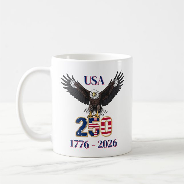 Caneca De Café Aniversário de 4 de Julho 250 Anos EUA Águia Ameri (Esquerda)