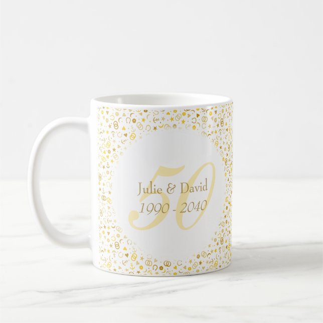 Caneca De Café Aniversário de 50 anos de Casamento Confetes Doura (Esquerda)
