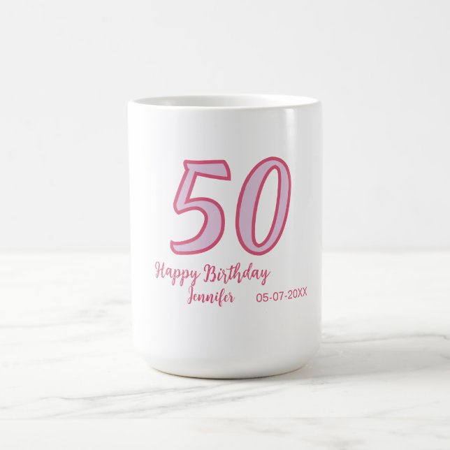 Caneca De Café aniversário de 50 anos rosa roxo nome simples mini (Centro)