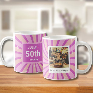 Caneca De Café Aniversário de 50 anos Roxo Foto Divertida