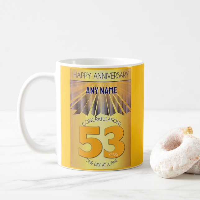 Caneca De Café Aniversário de 53 Anos de Sobriedade | Golden Ray  (Com Donut)