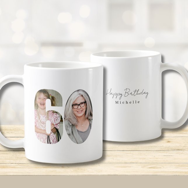 Caneca De Café Aniversário de 60 anos personalizado com duas foto (Criador carregado)