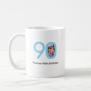 Caneca De Café Aniversário de 90 anos azul com foto personalizada