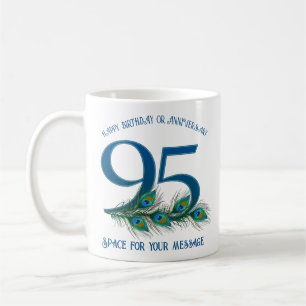 Caneca De Café Aniversário de 95 anos Pena de Pavão Personalizáve