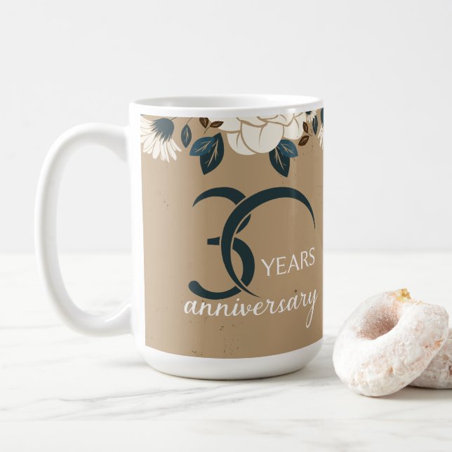 Caneca De Café Aniversário de Casamento de 30 Floral Rustic (Com Donut)