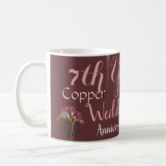 Caneca De Café Aniversário de casamento de 7 Freesia e Onyx