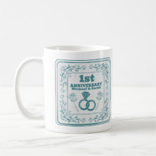Caneca De Café Aniversário de casamento Floral Ano personalizável