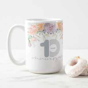 Caneca De Café Aniversário de casamento floral da aguarela 10o