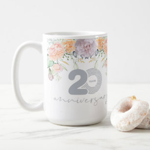 Caneca De Café Aniversário de casamento floral da aguarela 20o