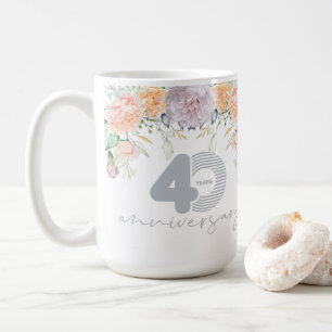 Caneca De Café Aniversário de casamento floral da aguarela 40th