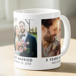 Caneca De Café Aniversário de Casamento Linha do Tempo de 3 Fotos