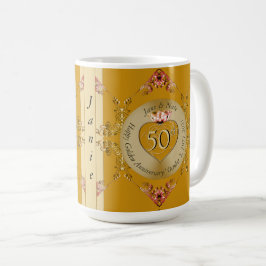 Caneca De Café Aniversário de Casamento Ochre do Ouro 50