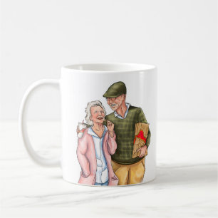 Caneca De Café Aniversário de cor do cheio do Casal antigo na dir