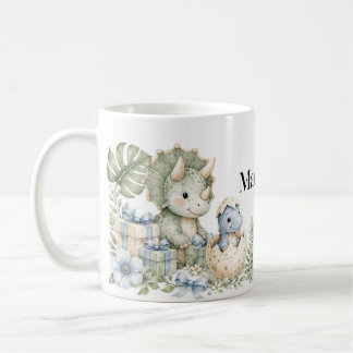 Caneca De Café Aniversário de Dinossauro em Azul Verde Pastel Agu