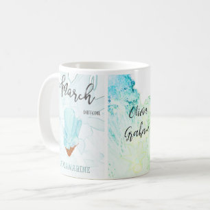 Caneca De Café Aniversário de março: Aquamarine Birthstone e Flor
