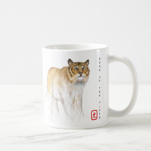 Caneca De Café Aniversário do Ano do Tigre Chinês de Desenho Orig