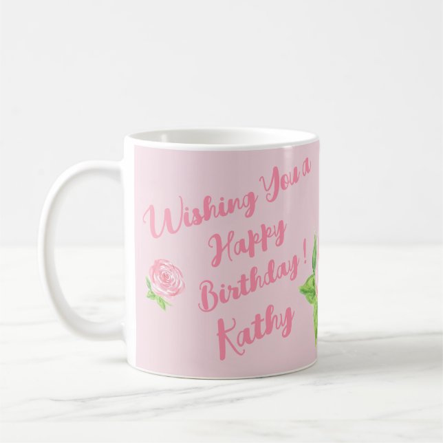 Caneca De Café ANIVERSÁRIO DO Rosa de Aquarela pintado manualment (Esquerda)